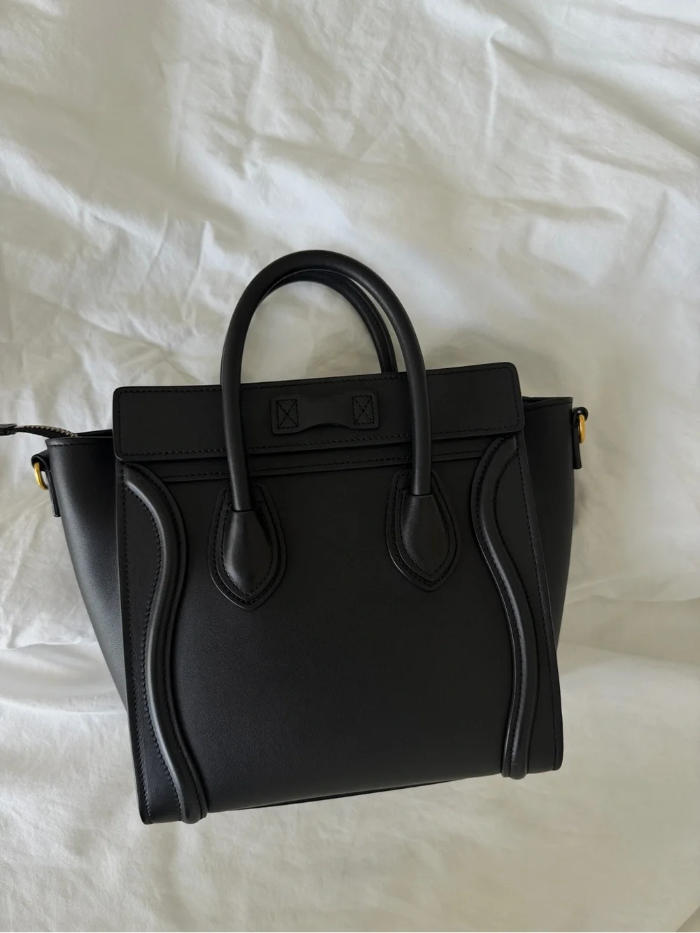 Celine Black Leather Mini Luggage Satchel with Gold Hardware